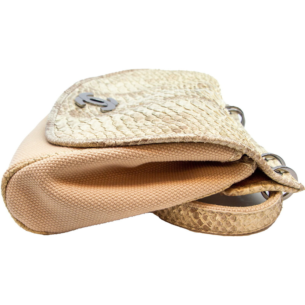 Chanel Handbag Python Canvas Brown - image 6